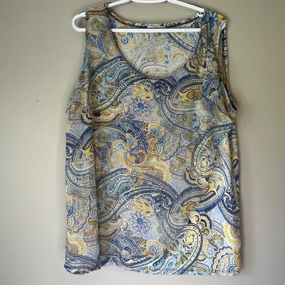 Roz & Ali Blue / Yellow Patterned Tank Top Size 2X - Picture 10 of 10